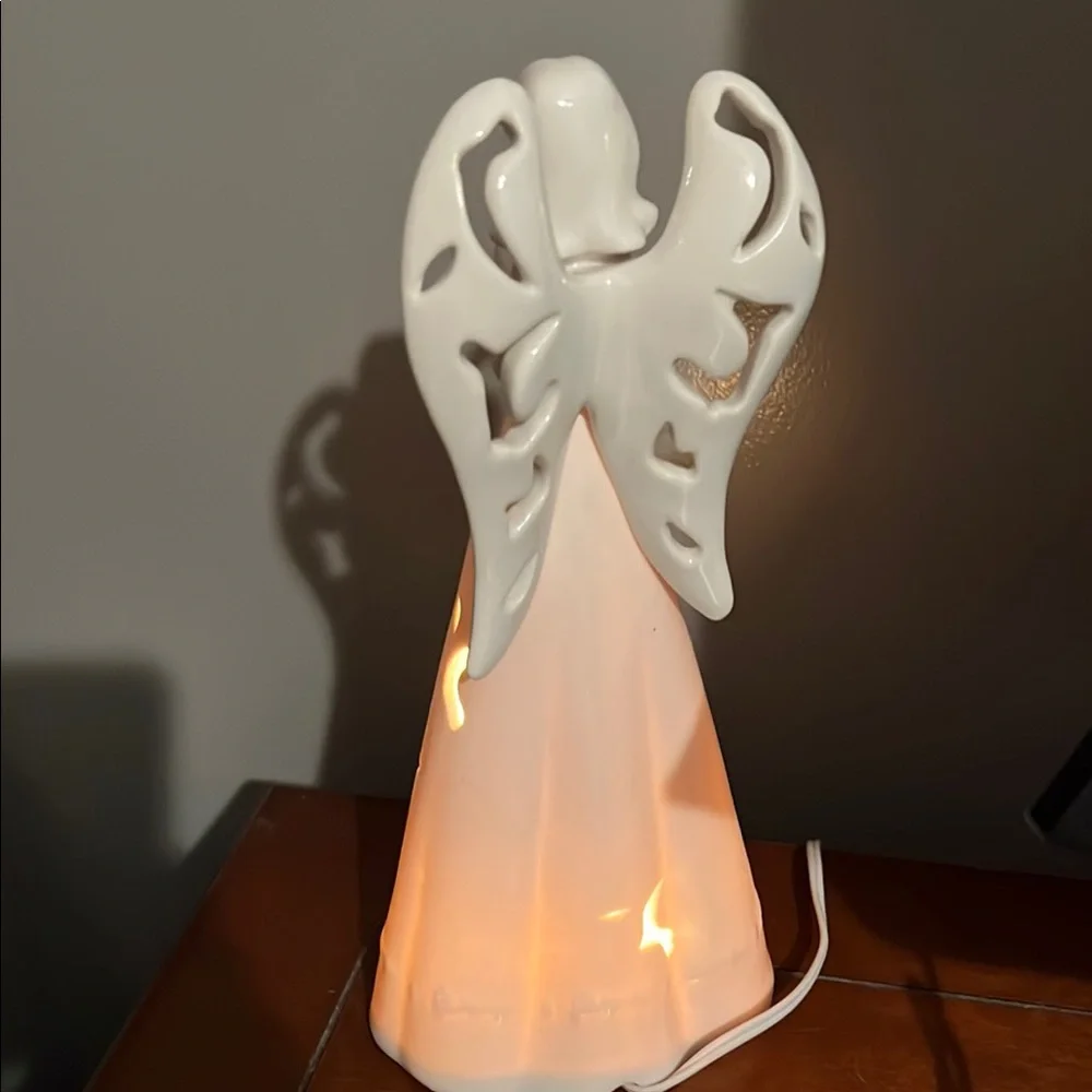 Napco Angel Lamp Figure Reading Ivory Ceramic Cut Out Light Up Religious Plug In - Picture 5 of 6